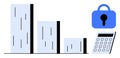 Bar Graph with Lock and Calculator Symbolizing Data Security and Financial Analysis