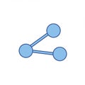Three light blue circles connected by blue lines form a simplistic triangular network