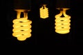 Three light bulb turn on with black. Royalty Free Stock Photo