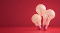 Three Lightbulbs on Red Idea Concept, 3D Render, Minimalist Composition, lightbulb, idea, 3d rendering Royalty Free Stock Photo