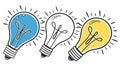 Three lightbulbs: varied ideas and creative solutions vector art, vector design Generative AI Royalty Free Stock Photo