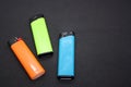 Three lighters on a black background Royalty Free Stock Photo