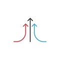 Three linear apwards colorful arrows. Stock vector illustration isolated on white background