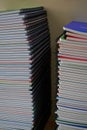 Lines of folded school notebooks in the stationery store