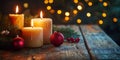 Three Lit Candles Create a Warm Christmas Eve Atmosphere Royalty Free Stock Photo