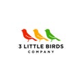 Three little bird logo icon vector in red yellow green rasta Jamaica color scheme