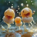 Three Little Chicks Standing in Water Royalty Free Stock Photo