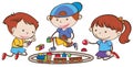 Three little children playing train set