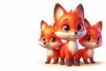 Three little foxes on a light background. Space for text.