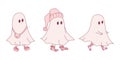 Three little ghosts in different clothes. Hand drawn cute ghosts isolated on white background. Halloween Royalty Free Stock Photo