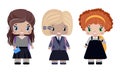 Three little girls in different school uniforms
