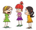 Three little girls gossiping and bullying somebody