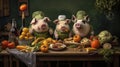 Three little pigs on a big table Royalty Free Stock Photo