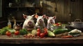 Three little pigs on a big table Royalty Free Stock Photo