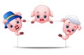 Three little pigs cartoon with blank sign Royalty Free Stock Photo