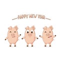 Three little pigs and lettering Happy New Year Royalty Free Stock Photo