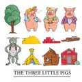Three little pigs on white background,vector illustration Royalty Free Stock Photo
