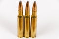 Three rifle bullets close up Royalty Free Stock Photo