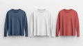 Three Long Sleeve Shirts Blue White Red Isolated on a White Background Royalty Free Stock Photo