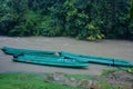 Three Longboats on the flooded river in a tropical forest, Brunei, Borneo