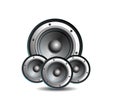 Three loud speakers on white background Royalty Free Stock Photo