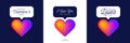 Three lovely card Valentine rainbow heart Like counter, comment follower and notification symbol vector illustration isolated on