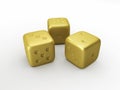 Three lucky gold dice isolated on white