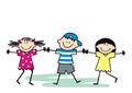 Three lucky kids, dancing children, vector illustration.