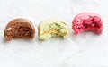 Three Macarons (small French cake) Royalty Free Stock Photo