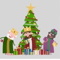 Three Magic Kings and Christmas tree. 3D