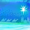 Three magic scene and shining star of Bethlehem Royalty Free Stock Photo