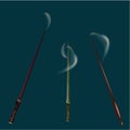 Three magic wands with magic smoke