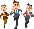 Three male business people running