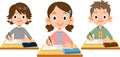 Three male and female elementary school students taking classes Royalty Free Stock Photo