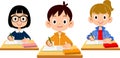 Three male and female elementary school students taking classes Royalty Free Stock Photo