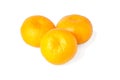 Three mandarins in peel on an isolated white background. Three ripe tangerines Royalty Free Stock Photo