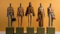 a row of mannequins holding purses Royalty Free Stock Photo