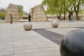 Three marbles black in marble in the right corner. Royalty Free Stock Photo