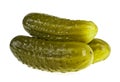 Three marinated pickled cucumbers isolated on white background