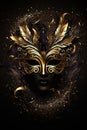 Three Masquerade black and gold carnival masks with sparks splash