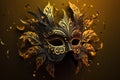 Three Masquerade black and gold carnival masks with sparks splash