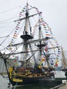 Three-masted frigate of the French Navy called the Hermione at the Armada 2019 edition in Rouen Normandy France