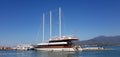 Three masted sailboat in port