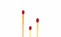 Three of matches show of short long style isolated on white background Royalty Free Stock Photo