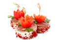 Three meat and cherry tomatoes canapes Royalty Free Stock Photo