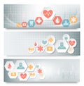 Three medical banners with icons. Royalty Free Stock Photo