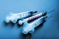 Three medical syringes. Coronavirus, Covid-19 vaccination Royalty Free Stock Photo