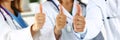 Three medicine doctor hands showing OK or approval sign Royalty Free Stock Photo