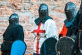 Three medieval knights in armor Royalty Free Stock Photo