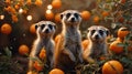 Adorable Trio of Meerkats Amongst Orange Blossoms and Fruit Royalty Free Stock Photo